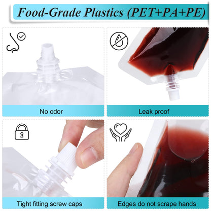 24 Pcs Plastic Flasks, 8 Oz Concealable and Reusable Drink Pouches, Leak-Proof Food Grade Plastic for Travel