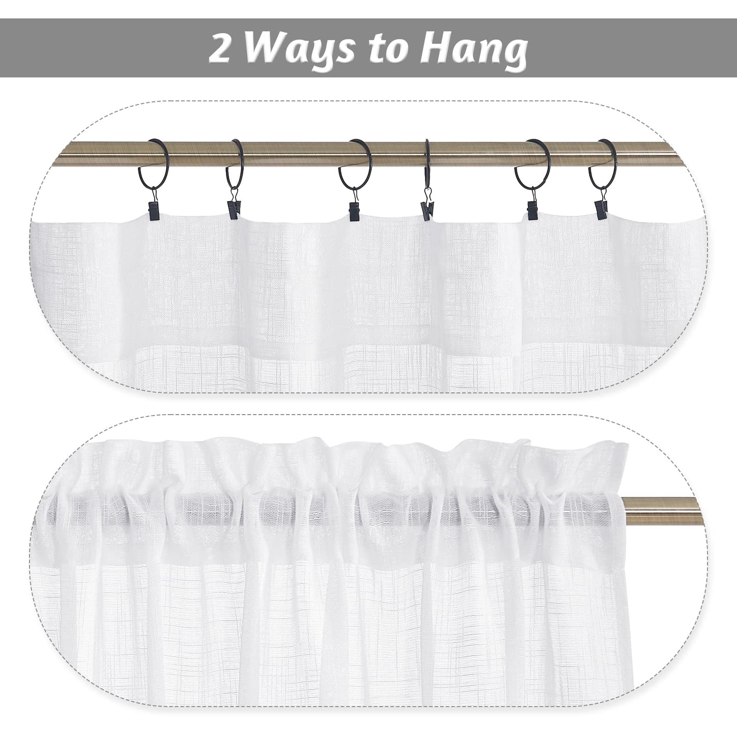 RYB HOME Short Kitchen Valances and Curtain Set, Privacy White Linen Swag Curtains, Semi Sheer Bathroom Tiers for Small Windows, 36 x 36 inch, 1 Pair