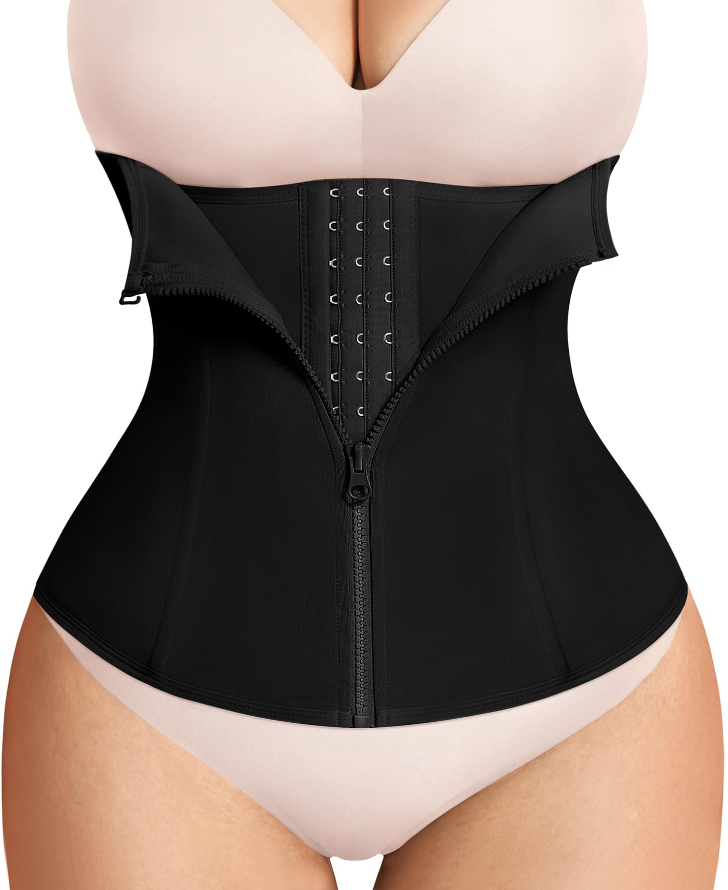 URSEXYLY Women Waist Trainer Corset Zipper Hook Shapewear Double Control Body Shaper Tummy Control Waist Cincher (3XL, Black)