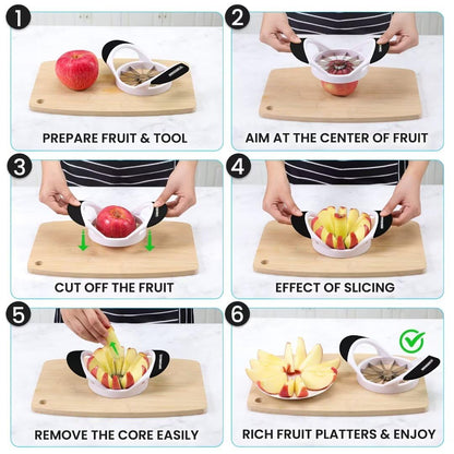 SCHVUBENR 4.72 Inch Large Apple Slicer with 12 Blades - Professional Apple Cutter - Stainless Steel Apple Corer - Sharp Apple Slicer and Corer - Apple Corer Tool - Dishwasher Safe(Black)