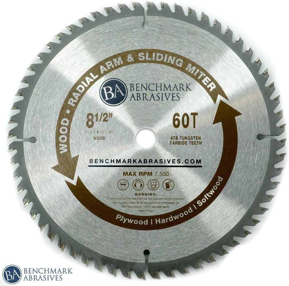 Benchmark Abrasives TCT 8 1/2 Inch Circular Saw Blade, Tungsten Carbide Tipped for Cutting, Plywood, Hardwood, Wood Carving, MDF Panel - Small Circular Saw Wood Cutting Tool - (8-1/2", 60 Tooth)