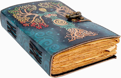 Blank Spell Book Of Shadows Journal With Lock Clasp Prop Vintage Handmade Leather Diary Embossed Prayer Pagan Antique Witchcraft Supplies Wiccan Notebook Daily Witch Gifts Mystic Greek Mythology Goddess (7x5)
