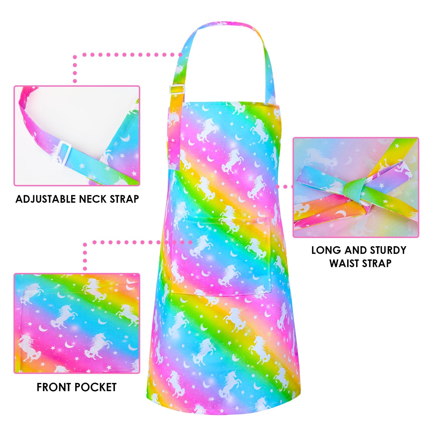 Sylfairy Aprons for Kids Girls Rainbow Unicorn Apron with Pockets for Children Kitchen Chef Aprons for Cooking Baking Painting and Party Family Gifts(Small,3-5Years)