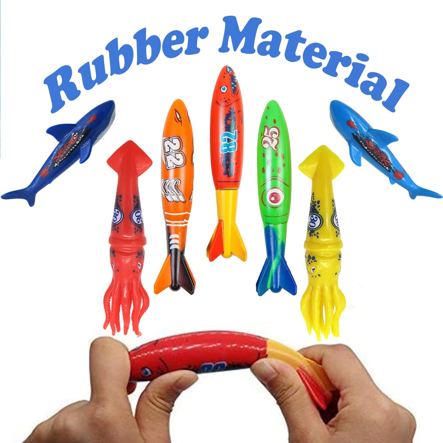 Haktoys Pool Diving Torpedo Toy Set – Underwater Shark Torpedoes, Squid Dive Toys & Swim Training Sinkers for Kids – Fun Summer Swimming Pool Toys for Boys & Girls, Indoor & Outdoor Water Games