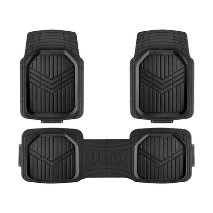 Amazon Basics 3-Piece All-Weather Heavy Duty, Full Set Rubber Floor Mats for Universal Fit in Cars, SUVs, and Trucks, Black, Trim to Customize