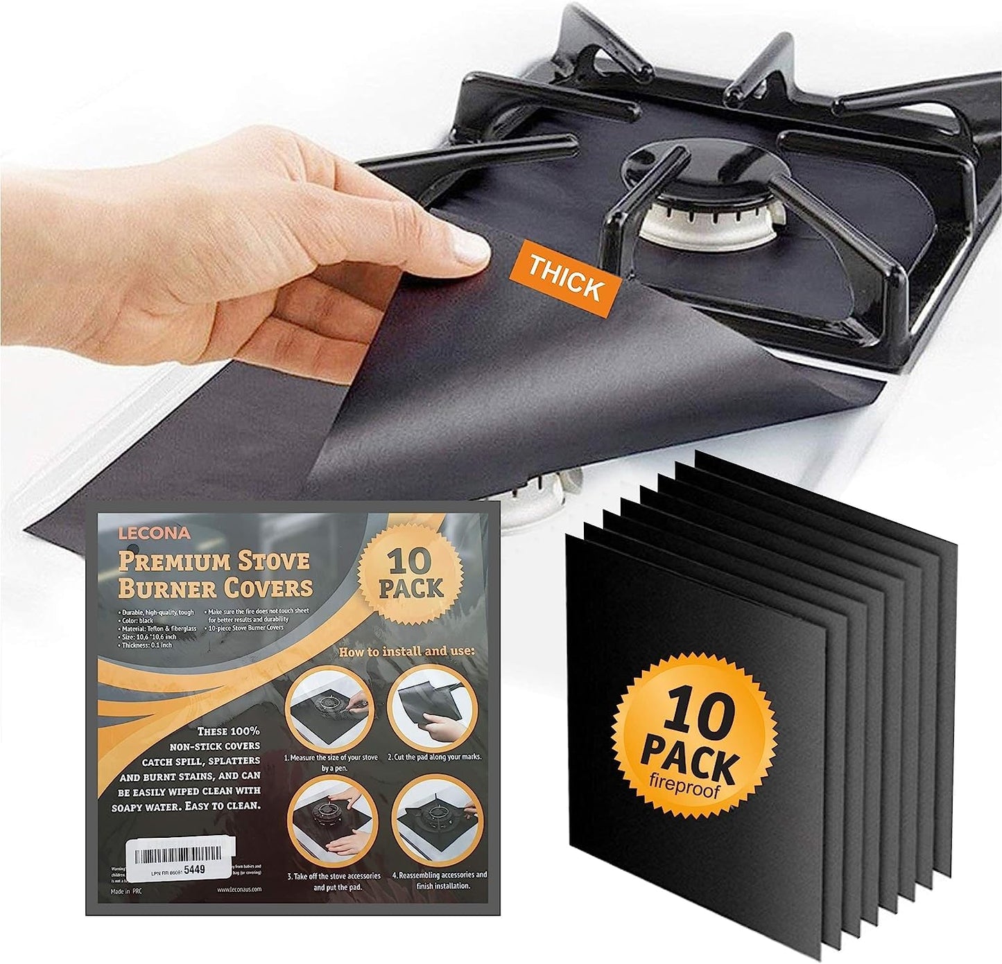 Stove Burner Covers - Gas Stove Protector, Stove top Range Protectors, Set Top Burner Covers Black, Non Stick Reusable, Stove Cover, Easy to Clean, Double Thickness