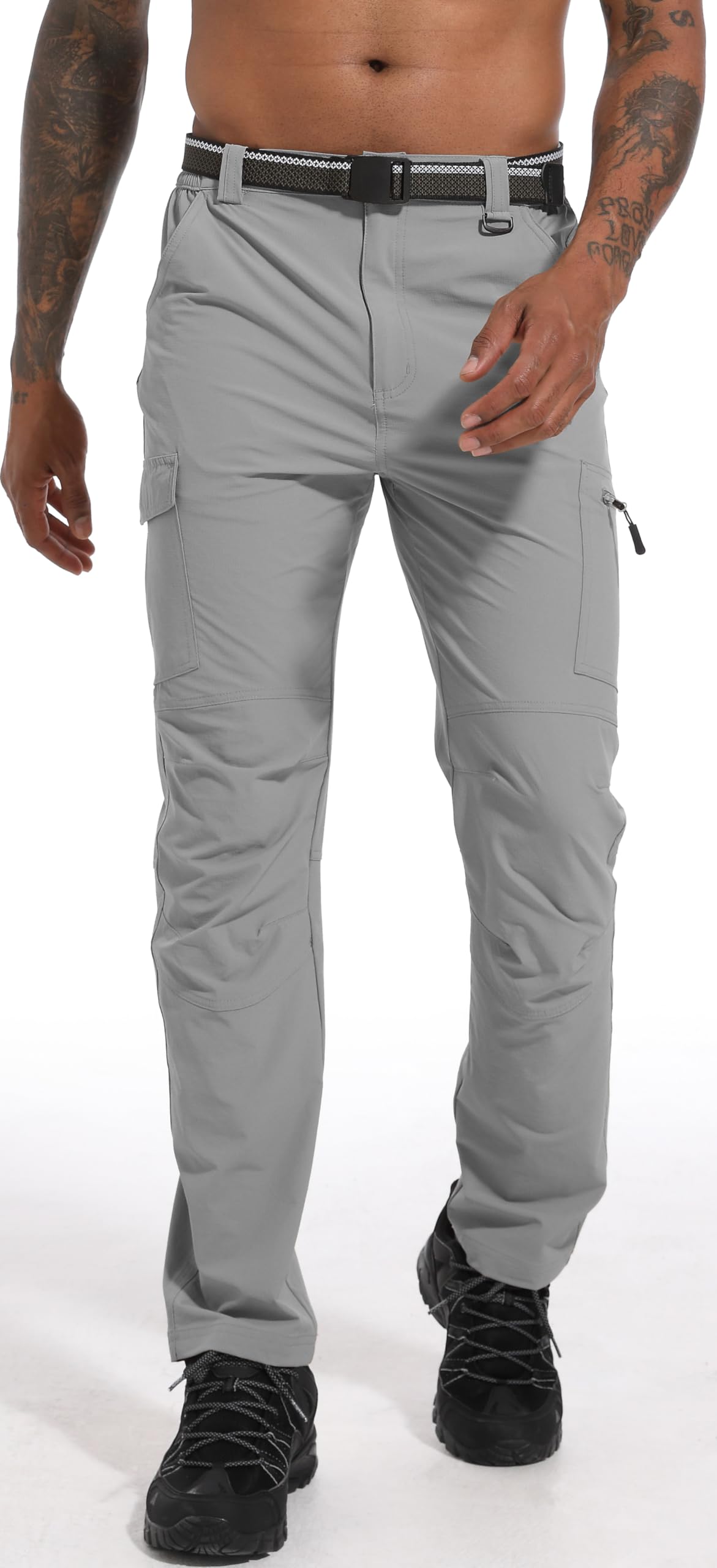 WENRONSTA Men's Hiking Work Cargo Pants Quick-Dry Lightweight Waterproof 6 Pockets Outdoor Mountain Fishing Camping Pants Light Grey XXL