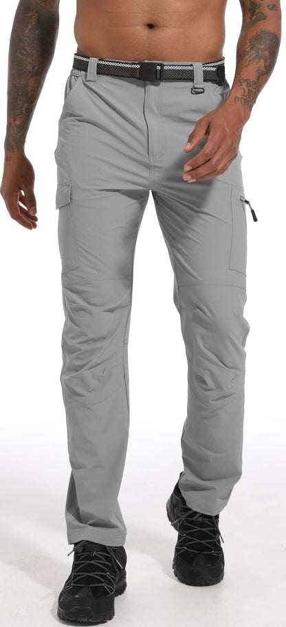 WENRONSTA Men's Hiking Work Cargo Pants Quick-Dry Lightweight Waterproof 6 Pockets Outdoor Mountain Fishing Camping Pants Light Grey XXL