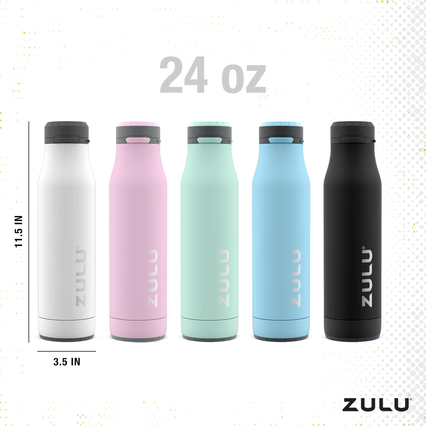 Zulu Ace 24oz Vacuum Insulated Stainless Steel Water Bottle with Chug Spout | Leak-Proof Locking Lid and Removable Base |Reusable Bottle for Cycling Sports Gym Travel Bicycle Bottle Cage | Ice Blue
