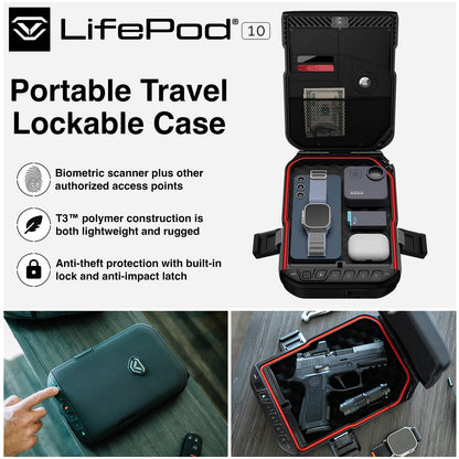 VAULTEK LifePod Secure Waterproof Travel Case Rugged Electronic Lock Box Travel Organizer Portable Handgun Case with Backlit Keypad (Covert Black) (Biometric)