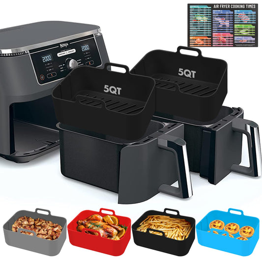 Silicone Air Fryer Liners 10QT, Reusable Airfryer Basket Liners for Ninja DZ550/DZ401, 2Pcs 5QT Large Air Fryer Accessories, Dishwasher safe (8.46 * 5.9 inch （10 QT）, DZ401 - Black)