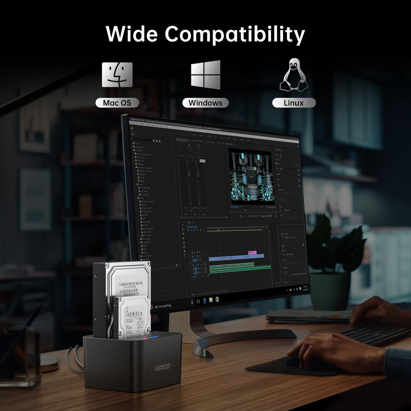 FIDECO External Hard Drive Docking Station, Hard Drive Dock for 2.5 and 3.5 inch SATA HDD SSD, HDD Docking Station with Dual Bay, USB 3.0 Hard Drive Reader, Support Offline Clone and UASP