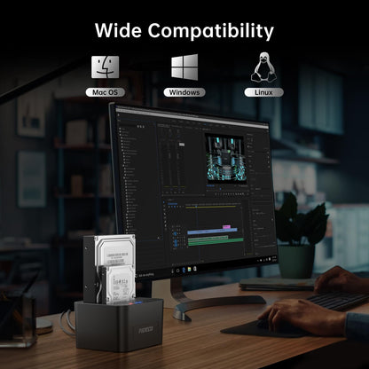FIDECO External Hard Drive Docking Station, Hard Drive Dock for 2.5 and 3.5 inch SATA HDD SSD, HDD Docking Station with Dual Bay, USB 3.0 Hard Drive Reader, Support Offline Clone and UASP