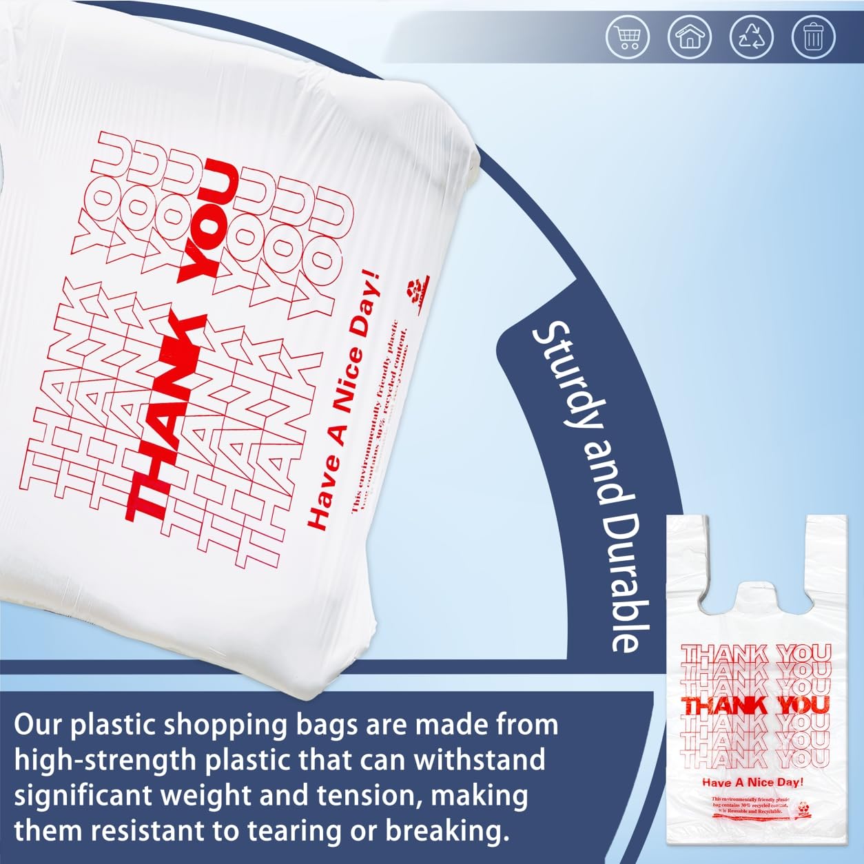YoYoRain White Thank you T shirt bag, Grocery shopping bag Reusable and Disposable Supermarket Bag 11''x6''x21'' 100PCS