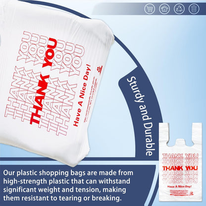 YoYoRain White Thank you T shirt bag, Grocery shopping bag Reusable and Disposable Supermarket Bag 11''x6''x21'' 100PCS