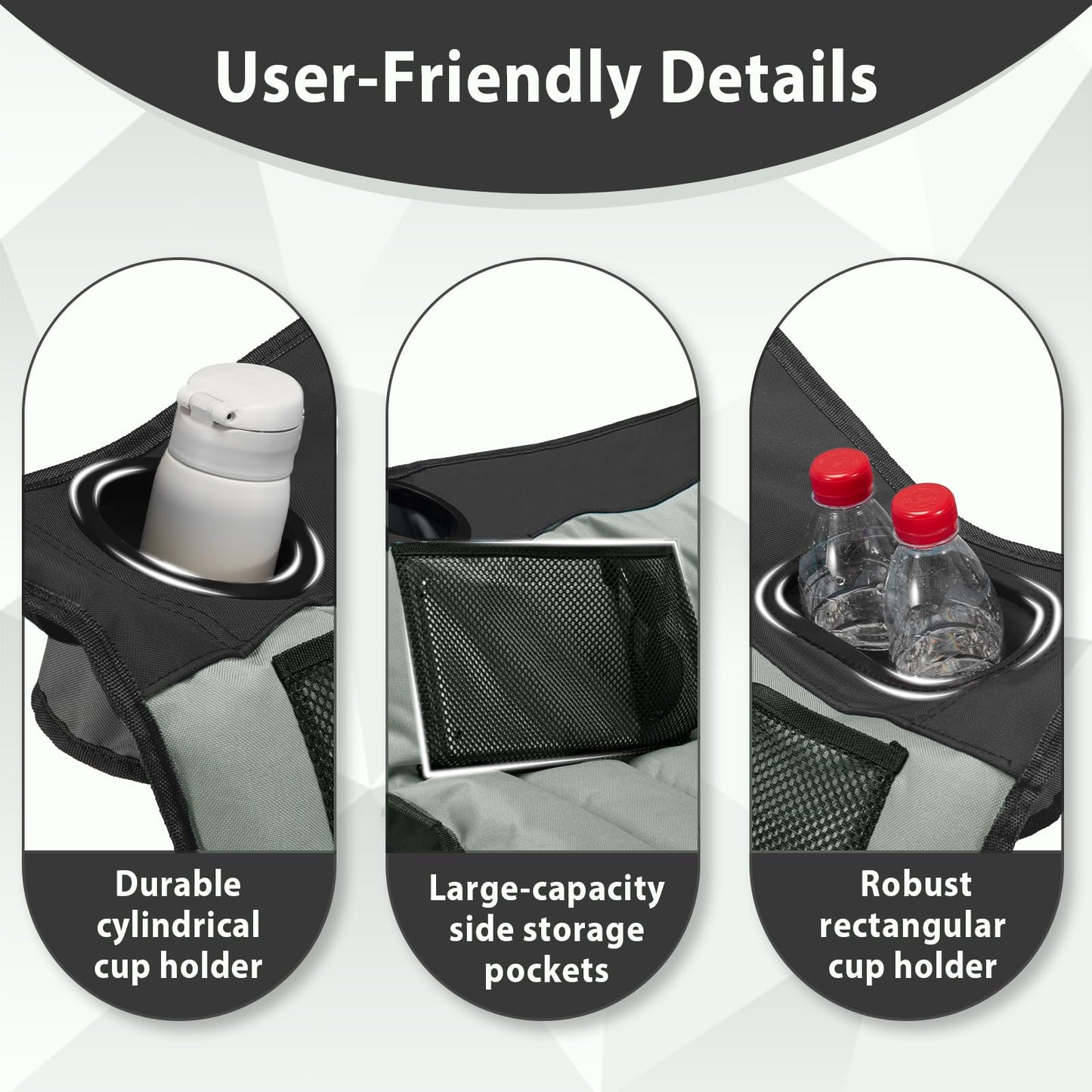 Youtanic Oversized Camping Chair, Portable Folding Camping Chairs with Side Pocket, Cup Holder and Carry Bag, Heavy Duty Outdoor Camping Chairs for Adults, Fishing, Sports, Trip, up to 400lbs, Style 4