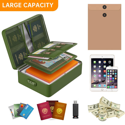 DocSafe 5200°F Document Organizer with Lock,Upgraded Heat Insulated Fireproof＆Waterproof Box 8 Layers File Organizer,Portable Home Travel Safe Storage for Important Documents, Files,Green (Soft)