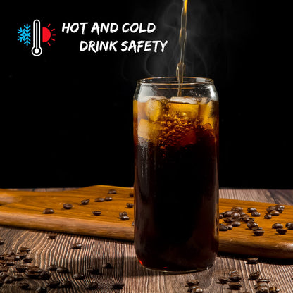 SENTVEND 20 Oz Drinking Glasses with Bamboo Lids and Glass Straw - 6 Pcs Glass Cups Beer Ice Coffee Glasses Cute Aesthetic Cup Great for Coffee Bar Accessories Include 2 Cleaning Brushes