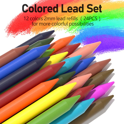 Four Candies 25PCS Art Mechanical Pencil Set with Case, 3PCS Metal Artist Lead Pencil 0.5, 0.7, 0.9 mm & 3PCS 2mm Holder (HB 2H 2B 4B Color) with 432PCS Graphite Lead Refills for Drawing Sketching