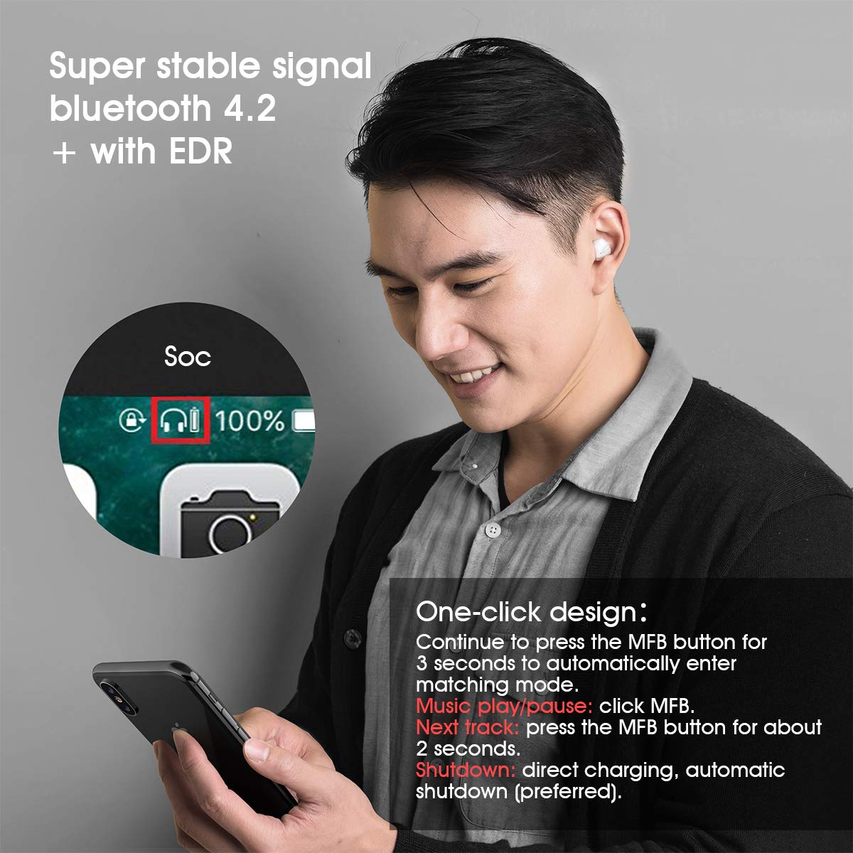 SZHTFX Invisible Earbuds Sleep Bluetooth Earbuds Mini Tiny Discreet Hidden Headphones for Work, Small Ear Canals - Single Earbud with Charging Case (Black-（Single）)