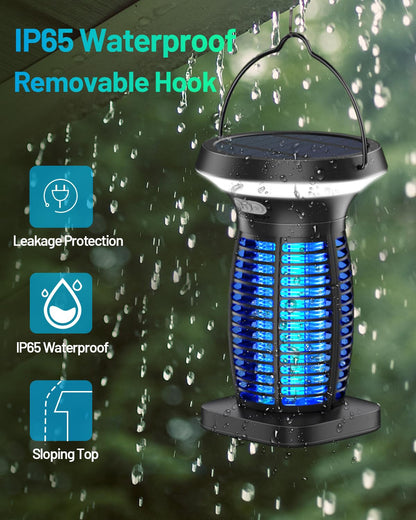 Solar Bug Zapper Outdoor, Mosquito Zapper Solar Powered, Electric Fly Zapper with Camping Lantern, Waterproof Insect Zapper, Cordless Mosquito Killer Lamp for Indoor Outdoor