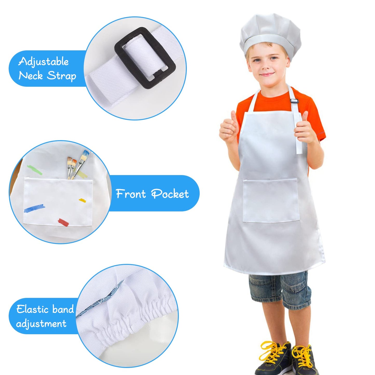 SUNLAND Kids Apron And Hat Set Children Chef Apron For Cooking Baking Painting White(S:3-6 Years)¡­