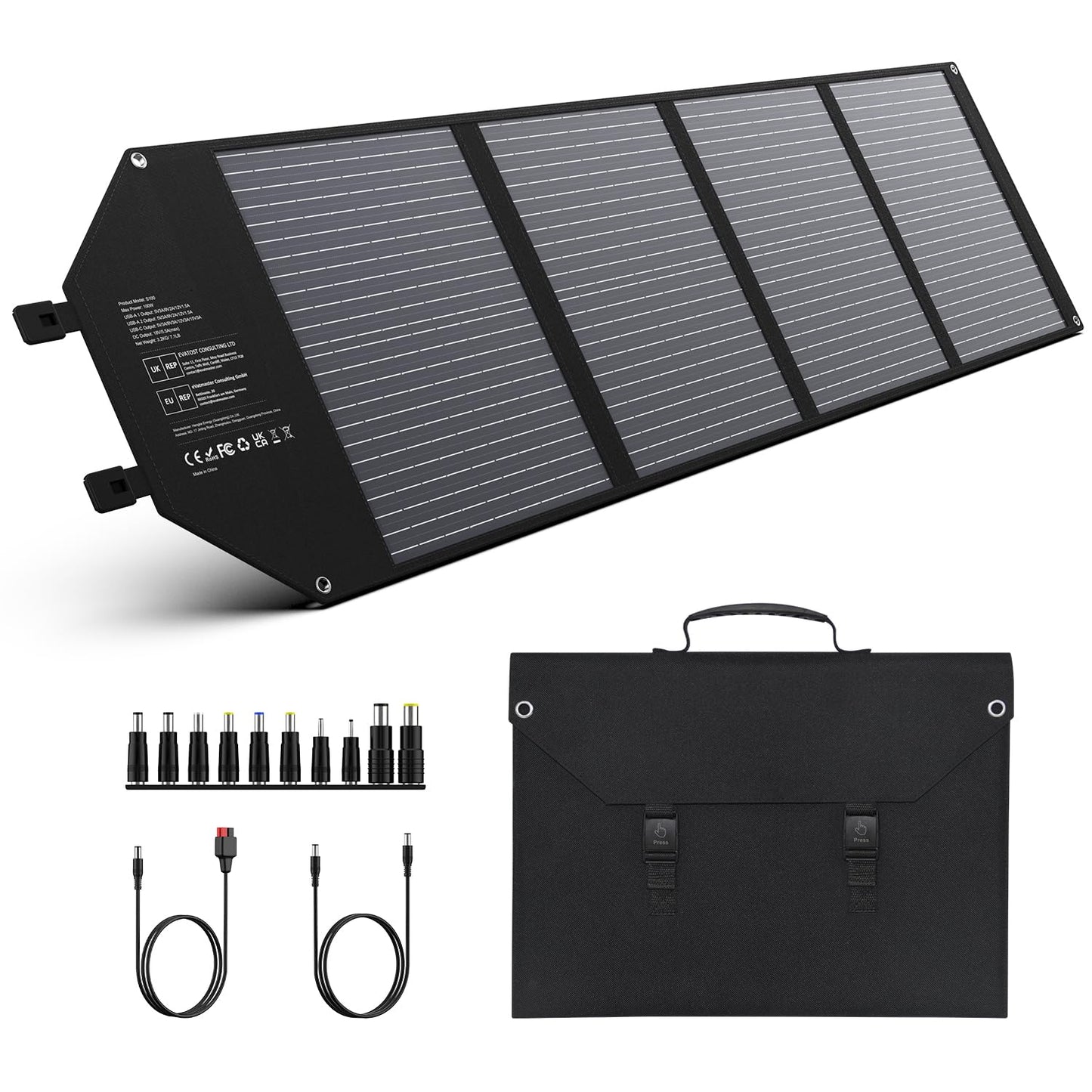 EnginStar 100W Foldable Solar Panel Charger with 18V DC Outlet for Portable Power Stations Jackery/Rockpals/Flashfish, Portable Solar Generator with USB-A USB-C QC 3.0 for Outdoor Camping Van RV Trip