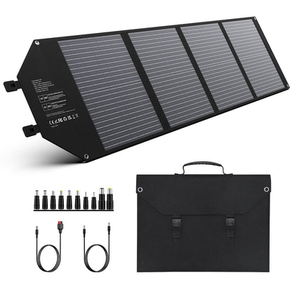 EnginStar 100W Foldable Solar Panel Charger with 18V DC Outlet for Portable Power Stations Jackery/Rockpals/Flashfish, Portable Solar Generator with USB-A USB-C QC 3.0 for Outdoor Camping Van RV Trip