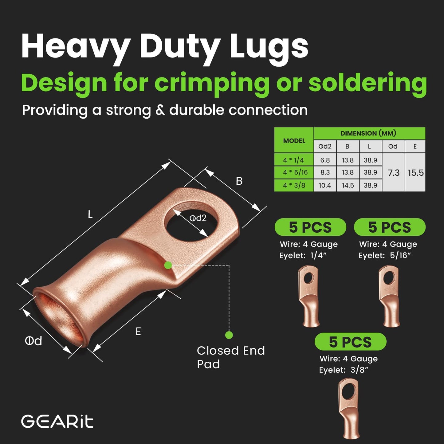 GearIT 4 Gauge Battery Cable - 15 Lugs, 20 Heat Shrink Wrap, CCA Wire, Amp Kit, 25 Feet Each (Black/Red)