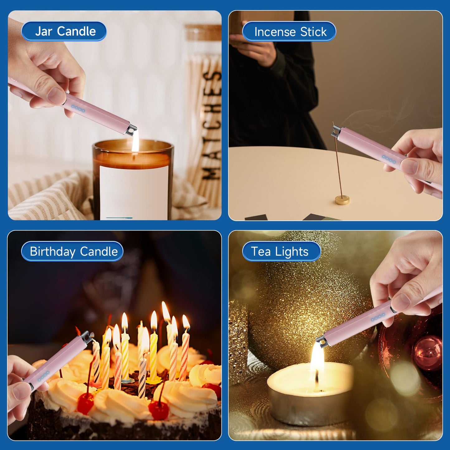 TOPKAY Electric Lighter Candle Lighter Windproof Flameless USB Rechargeable Plasma Arc Long Lighter for Grill Firework Kitchen Camping (Rose Gold)