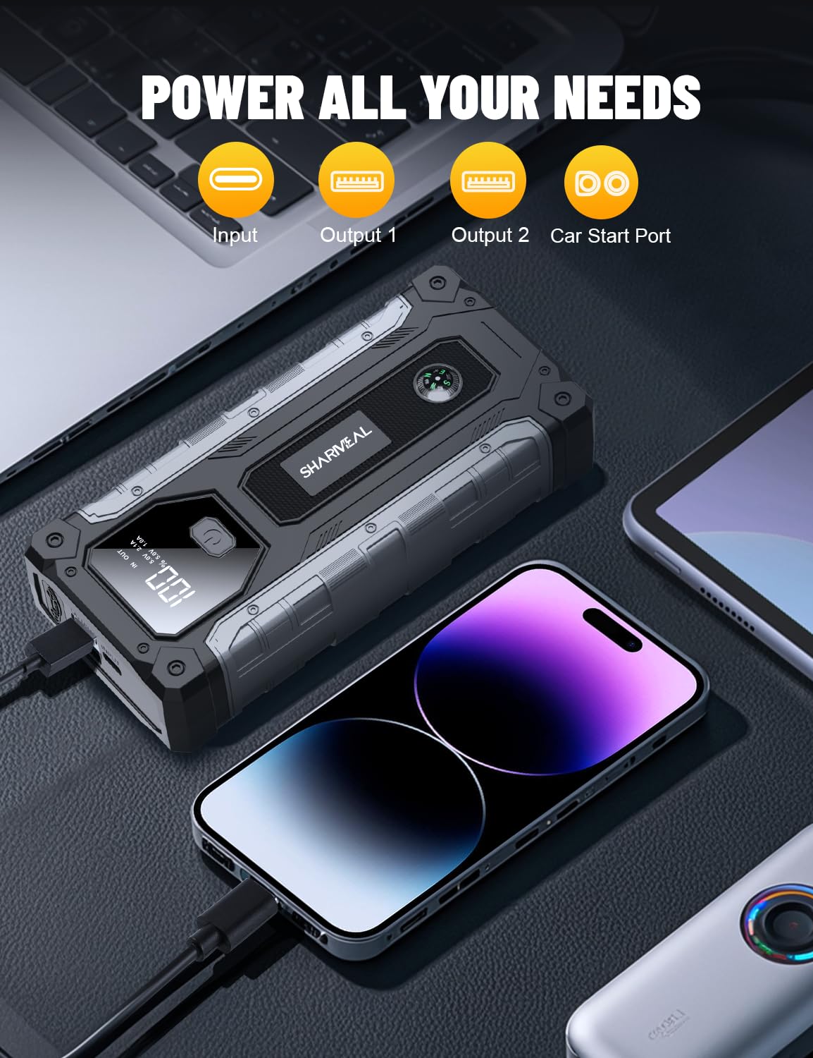 Sharmeal Car Jump Starter 4000A, Jump Starter Battery Pack for Up to 10.0L Gas and 8.0L Diesel Engines, 12V Portable Jump Box with LED Light