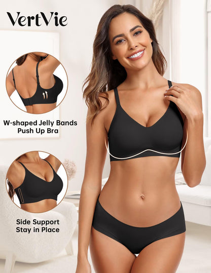 Vertvie Womens Seamless Bra No Underwire Comfort Push Up Bras Buttery Soft Wireless Bralette Full Coverage Sport Everyday Bra(Black,X-Small)