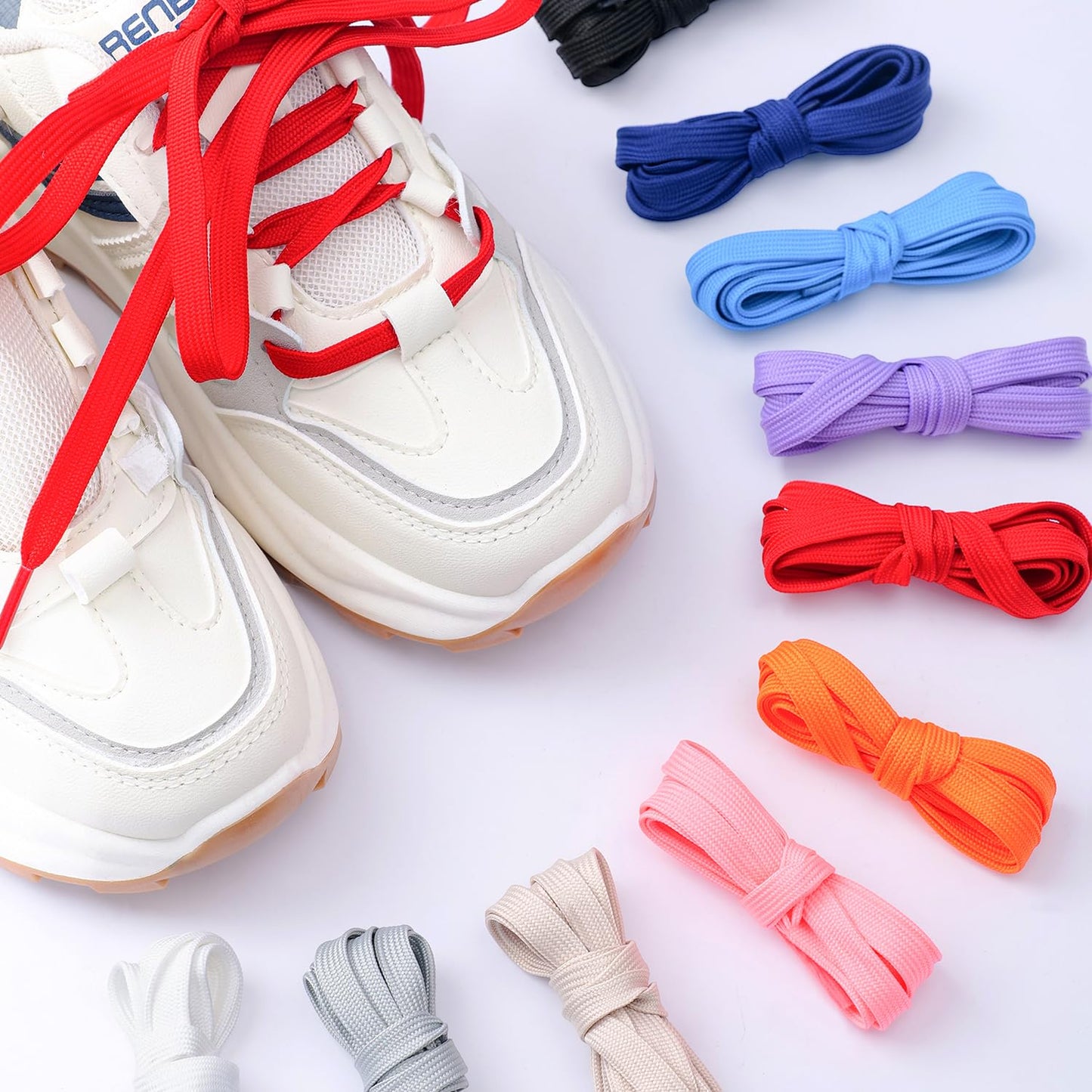 VGUBLG Shoelaces for Sneakers 1 Pair Athletic Shoelace Flat Shoe laces forKids and Adults in 24"-79" Shoe String White 54"