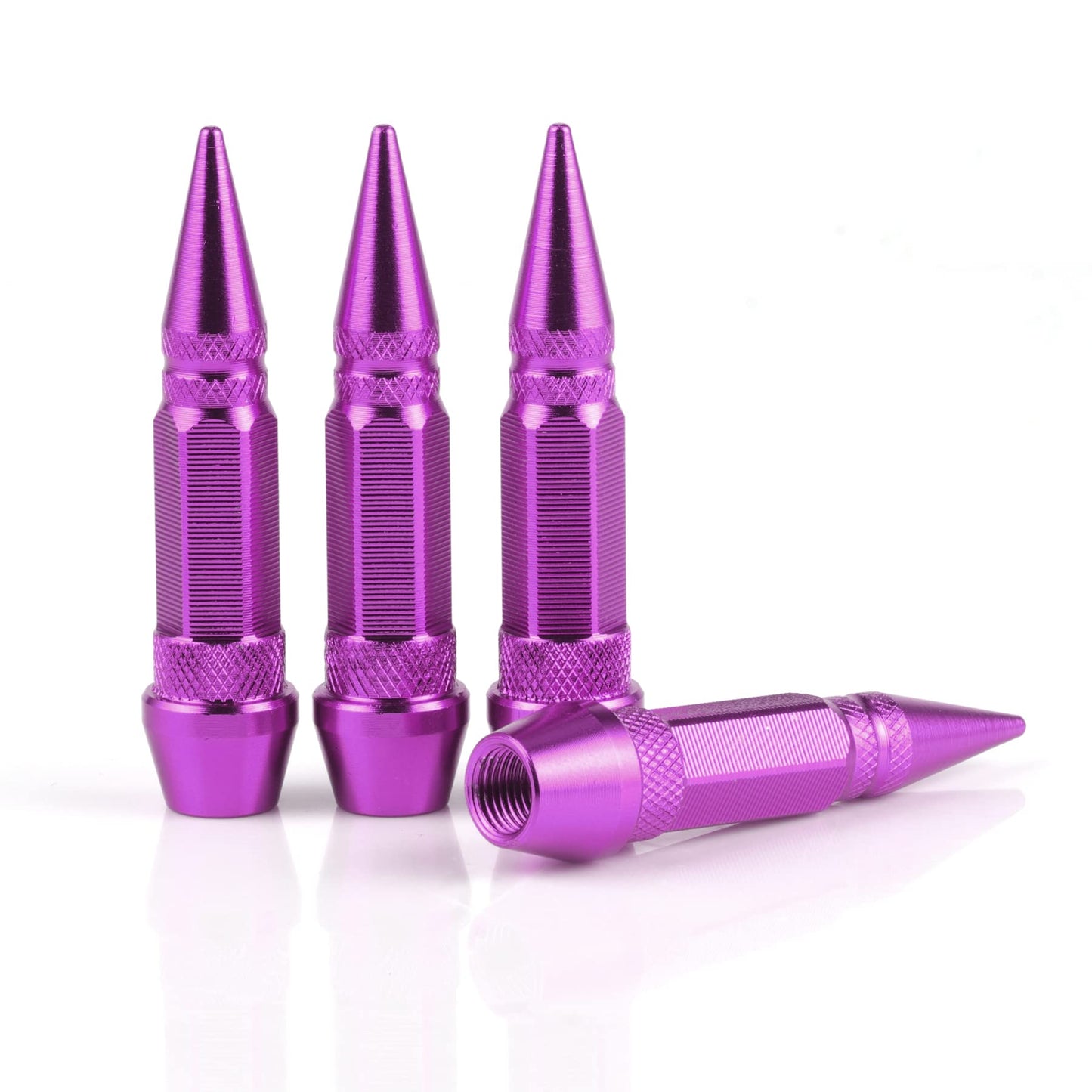 SINGARO 60mm Spiked Valve Caps, Aluminum Alloy Dustproof and Waterproof Tire Valve Stem Caps, Suitable for Cars, Trucks and Motorcycles (4PCS Purple)