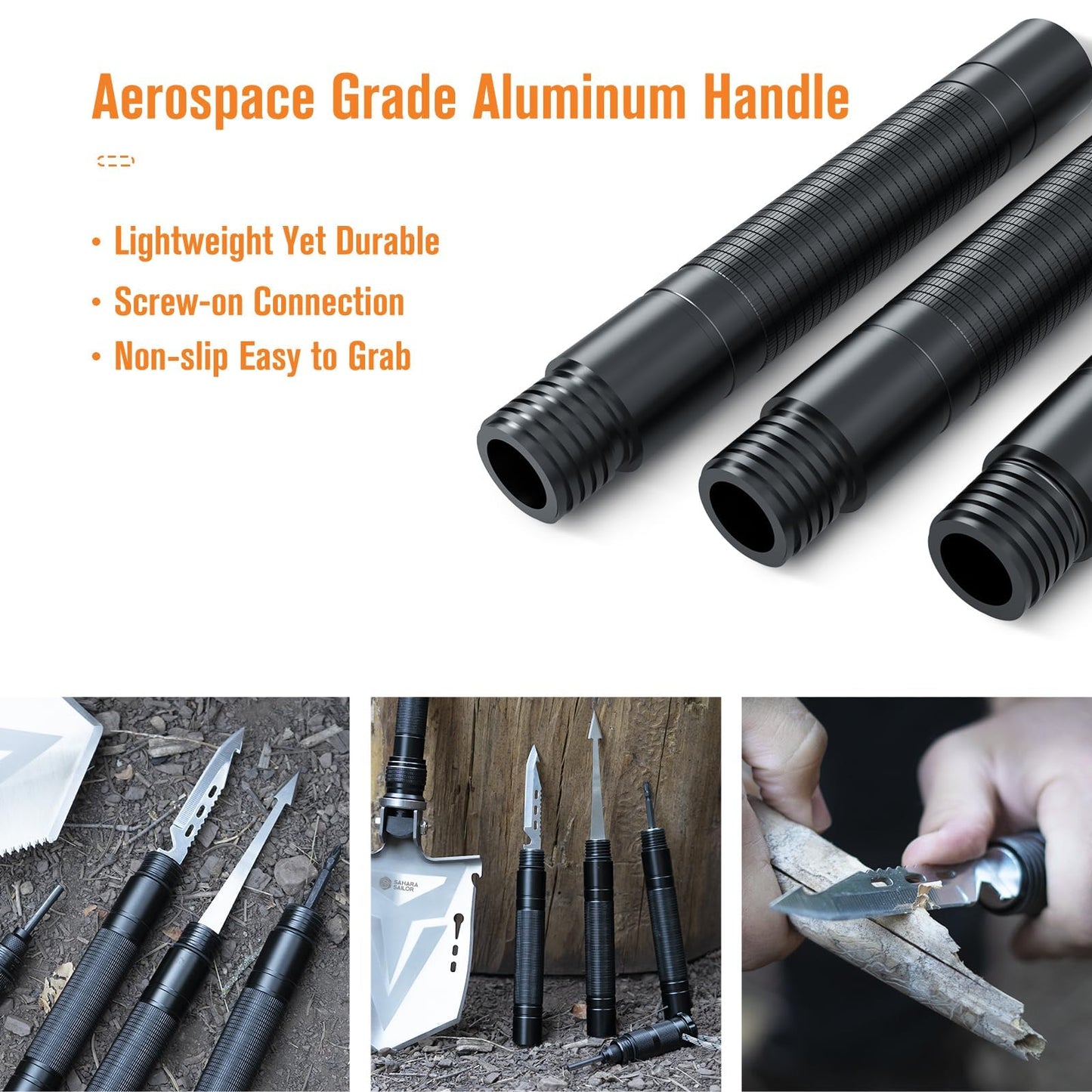 Sahara Sailor Survival Axe, Camping Folding Shovel with Hatchet with Large Shovel Head and 1.6-3.1 Ft Extented Handles, High Carbon Steel Survival Gear Equipment, Storage Bag Included