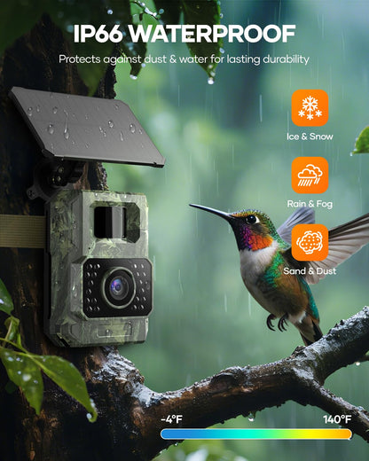 Assark Solar Trail Camera 48MP 30FPS, WiFi Bluetooth Game Camera with Motion Activated 0.2s Trigger, Night Vision Motion Activated IP66 Waterproof for Wildlife Scouting with 32GB Micro SD Card