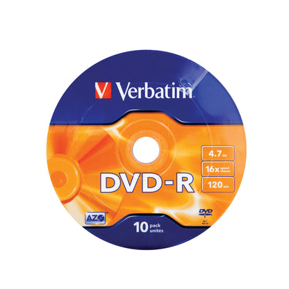 Verbatim DVD-R Blank Discs AZO Dye 4.7GB 16X Recordable Disc - 10 Pack Wrap Silver