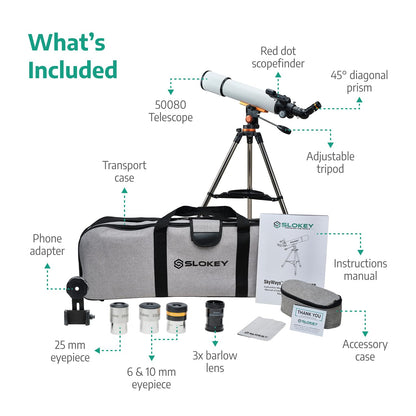 Slokey Discover The World Telescope for Astronomy for Adult Beginners - Professional, Portable and Powerful 20x-250x - Easy to Mount and Use - Astronomical Telescope for Moon, Planets and Stargazing
