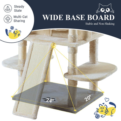 Allewie 68 Inches Cat Tree/House and Towers for Big Feline/Scratching Post/Multi-Level Large Kitty Climbing Tree with Condo/Beige
