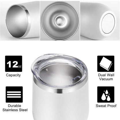 VEGOND Wine Tumblers Bulk 12 Pack, 12oz Stainless Steel Stemless Wine Glass with Lids and Straws, Double Wall Vacuum Insulated Tumbler Cup, Coffee Mug for Cold Hot Drinks