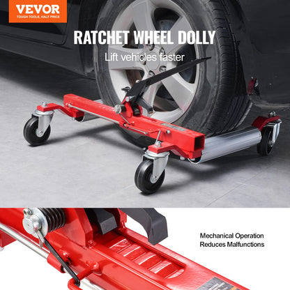 VEVOR Wheel Dolly, 1 Piece Wheel Dolly Car Skate, Heavy Duty Vehicle Positioning with Ratcheting Foot Pedal, Ratchet Type Tire Skate Tire Jack for Car Truck RV Trailer, 1500 LBS