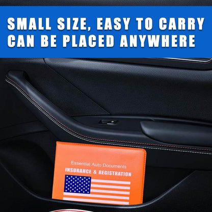 Ziciner Car Registration Insurance Holder, 2Pack Essential Auto PVC Card Document Glove Box Organizer with Velcro Closure, Universal Car Accessories for Men & Women (Orange/Blue Flag)