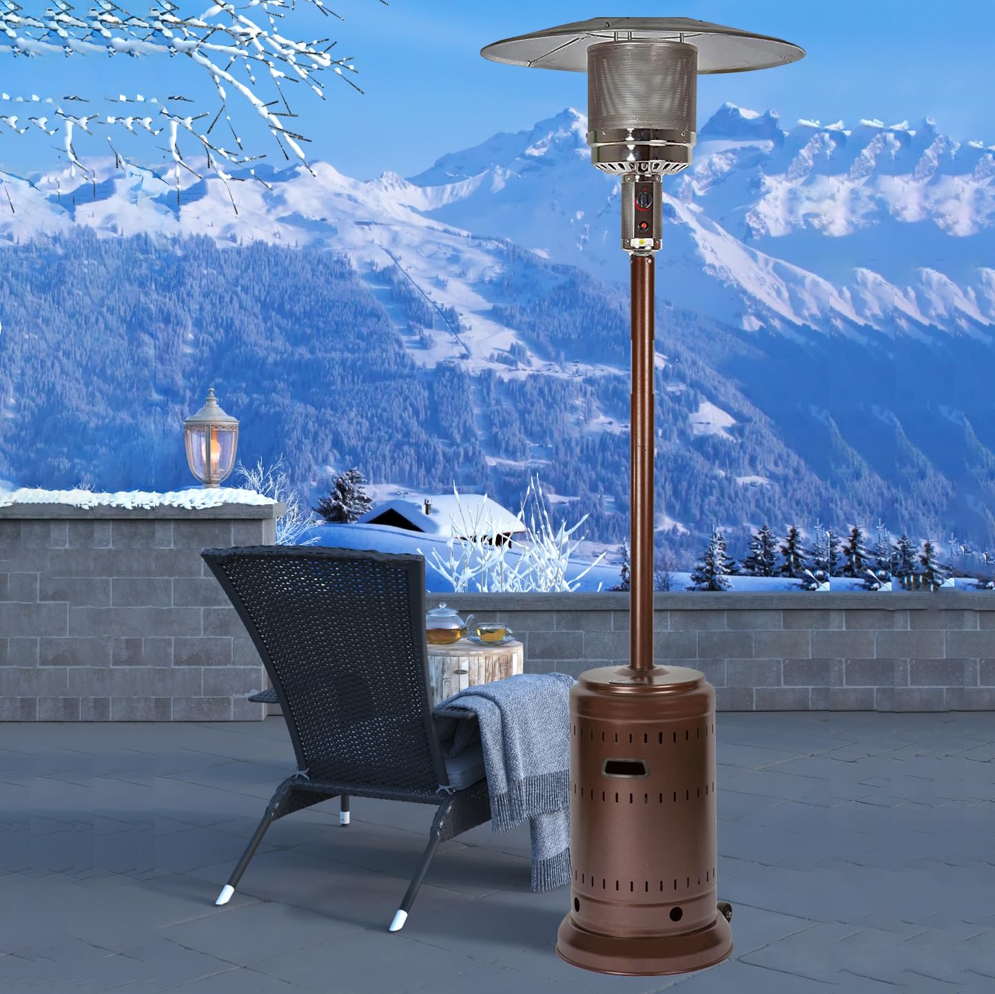 Fire Sense 60485 All Seasons Patio Heater With Wheels 46,000 BTU Output Electronic Ignition System Portable Outdoor Propane Heater Patio Heater – Hammered Bronze