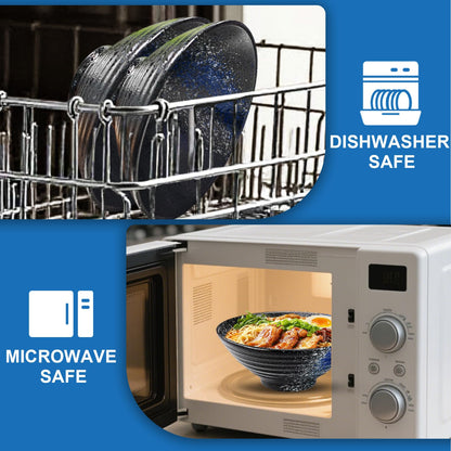 8-Inch Ceramic Ramen Bowl Set of 2 (9 Piece) - Porcelain Japanese Salad Noodles Cereal Fruit Pasta Soup Large Bowls with Recipes Chopsticks Forks Spoons for Men Women Gift Microwave & Dishwasher Safe