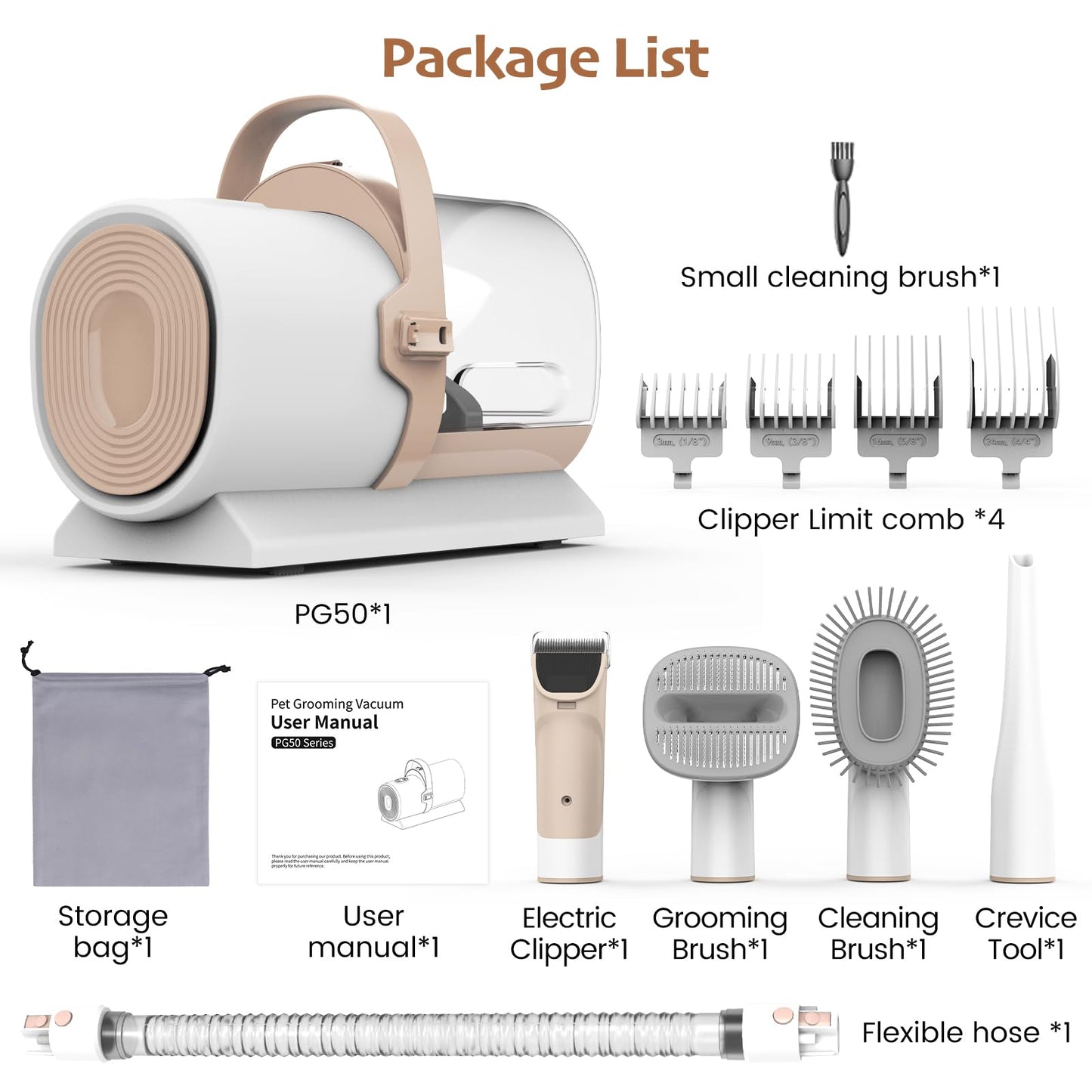 Dog Grooming Vacuum, Pet Grooming Kit with Dog Clippers, 2.5L Dust Cup 11000Pa Dogs Vacuum for Shedding Grooming, 5 Grooming Tools Home Cleaning in 1, Low Noise Pet Grooming Vacuum for Dogs, PG50