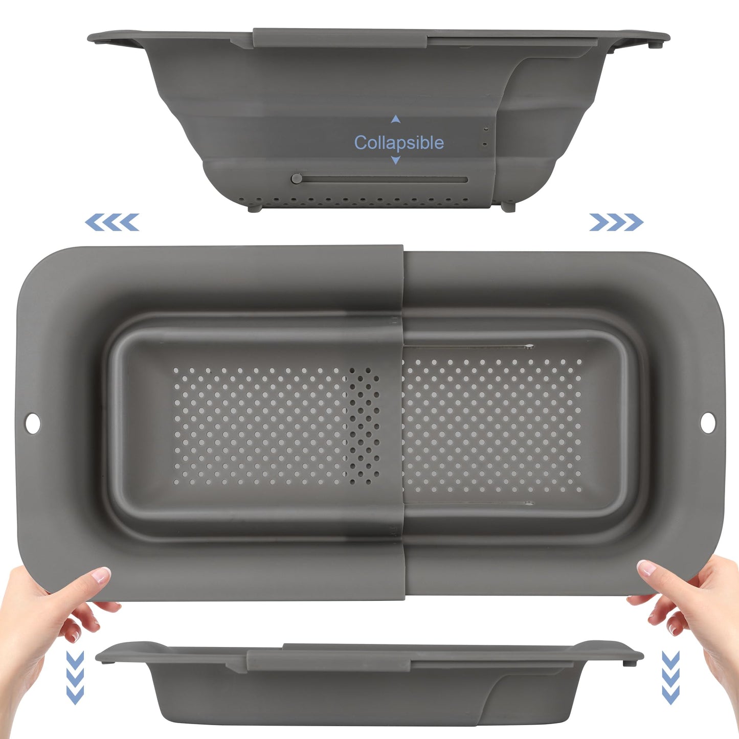 ROTTOGOON 7Qt Collapsible Colander Strainer, Expandable Over the Sink Colander, Adjustable Silicone Kitchen Sink Strainer, Foldable Large Colanders Basket to Wash Vegetable, Fruit, 15" to 19.8"