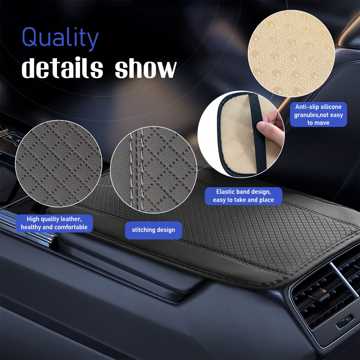 Ziciner Leather Car Center Console Armrest Pad, PU Waterproof Auto Seat Box Cover Protector, Hand Rest Cushion Protection Pad, Vehicles Interior Accessories Universal for Truck,SUV (Gray A)