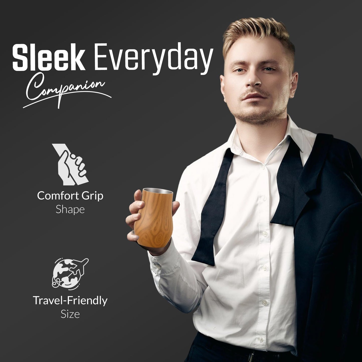 Snute Double-Wall Insulated Whiskey Glass – Stemless Nosing Glass for Bourbon, Scotch & Whisky – Wood Finish – Gift for Men, Dad, Whiskey Lovers (Set of 2)