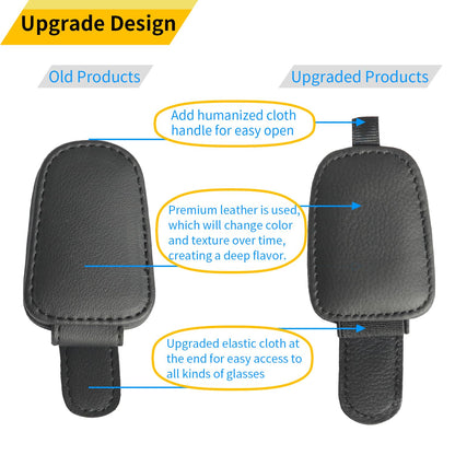Yuoyar Sunglass Holder for Car, Magnetic Leather Sunglasses Holder and Ticket Card Clip, Car Visor Accessories, 2 Packs (Black)