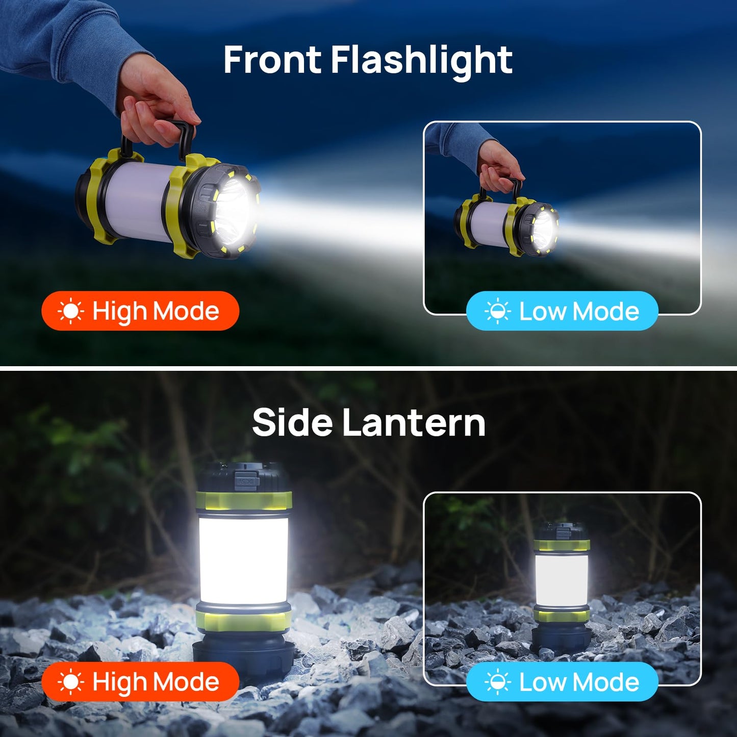 2 Pack LED Camping Lantern Flashlight Rechargeable, Consciot Portable Torch with 6 Light Modes, 3600mAh Power Bank, IPX4 Waterproof, USB C, Camping Lights for Hurricane, Emergency, Survival Kits